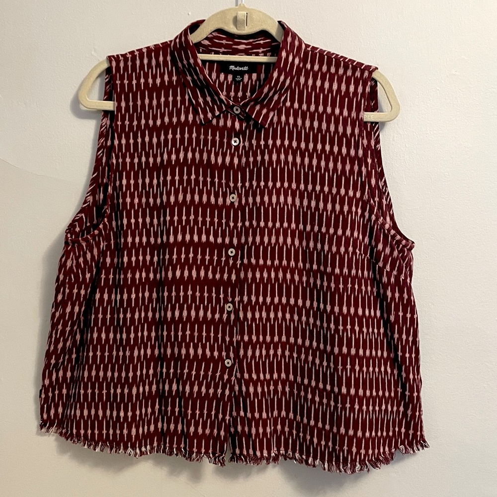 Madewell Cotton Ikat button down sleeveless crop top
